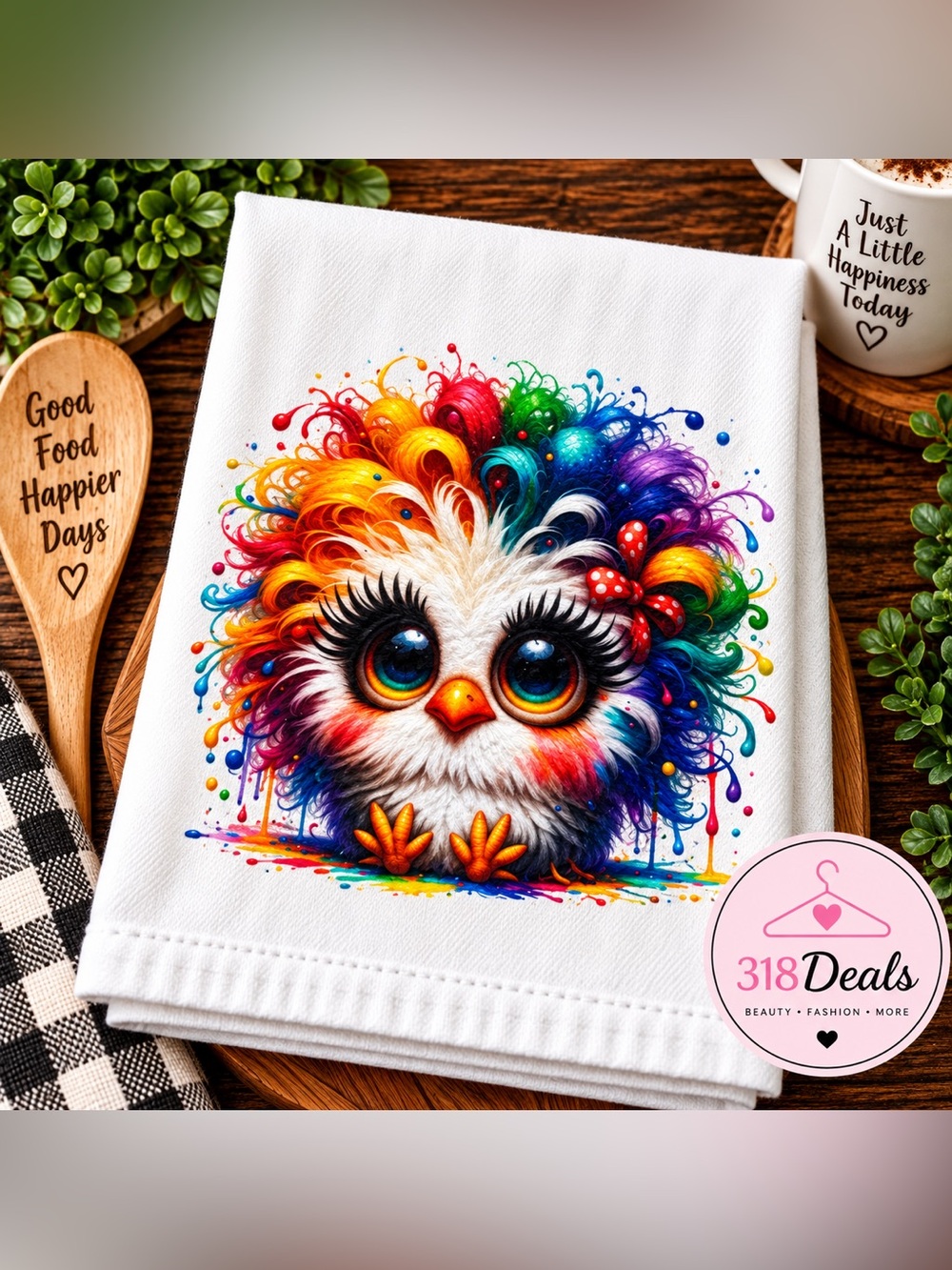 Rainbow Chicken Kitchen Towel Colorful Chicken Decorative Dish Towel